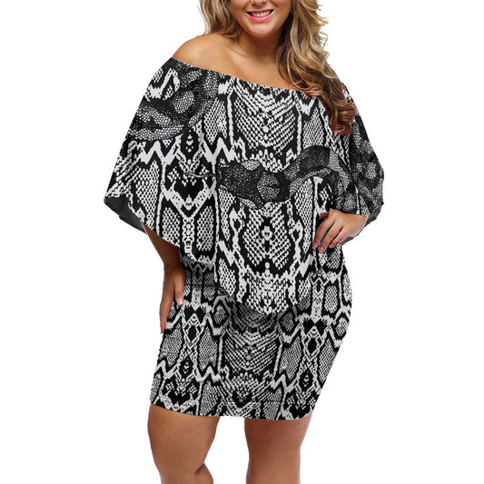 African Snake Skin Pattern Off Shoulder Short Dress