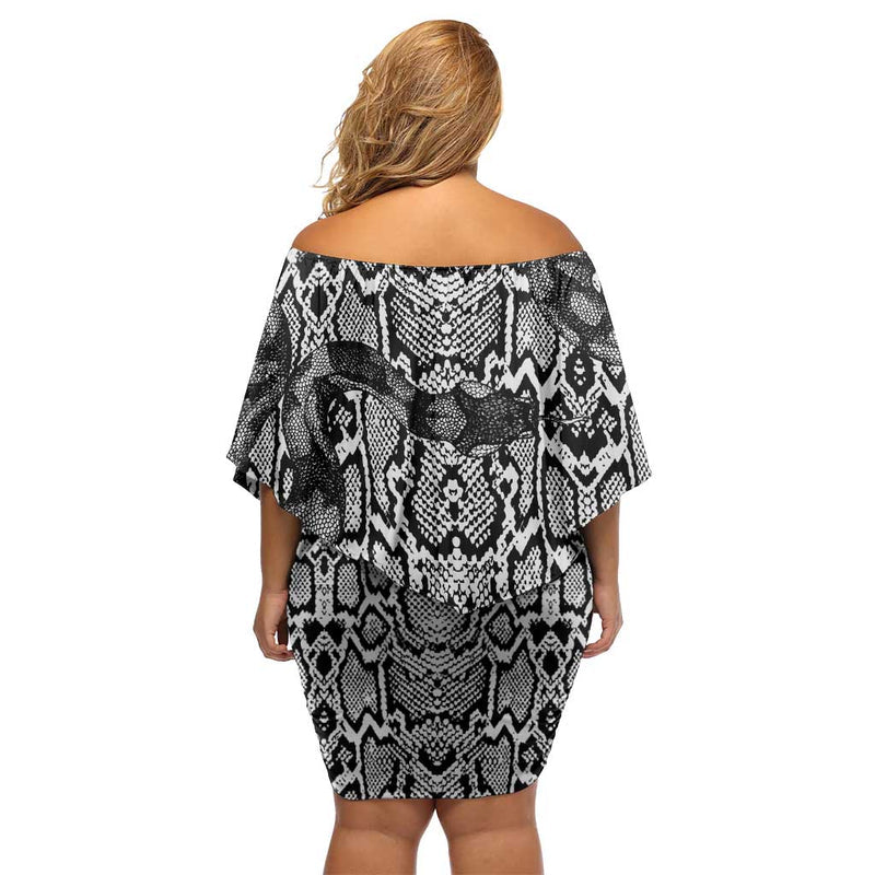 African Snake Skin Pattern Off Shoulder Short Dress