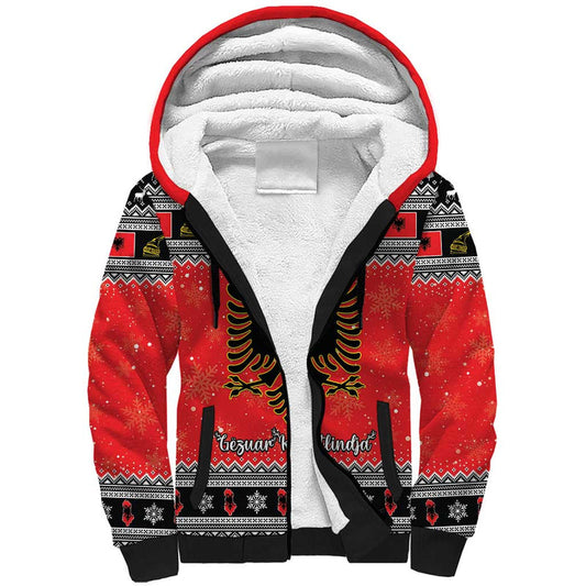 Albania Christmas Albanian Eagle Gezuar Krishtlindja Sherpa Hoodie