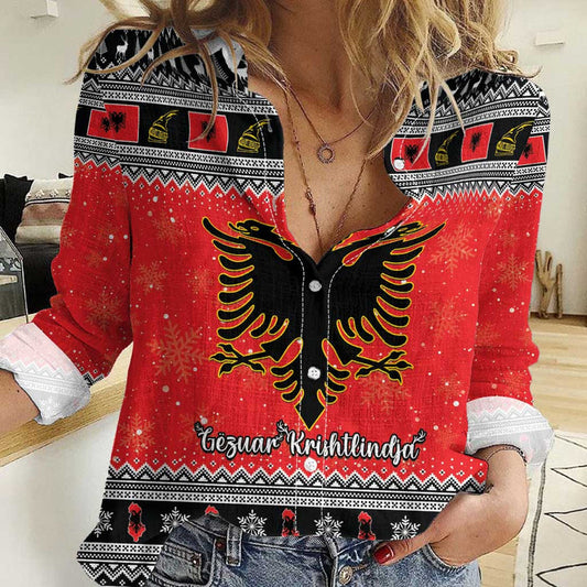 Albania Christmas Albanian Eagle Gezuar Krishtlindja Women Casual Shirt