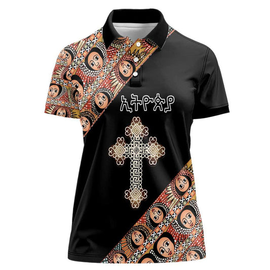 Ethiopian Orthodox Church Angel Black Color Women Polo Shirt