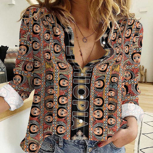 Ethiopian Tewahedo Angel Orthodox Black Color Women Casual Shirt