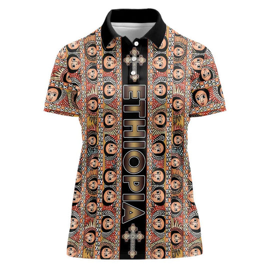 Ethiopian Tewahedo Angel Orthodox Black Color Women Polo Shirt