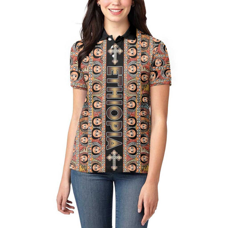 Ethiopian Tewahedo Angel Orthodox Black Color Women Polo Shirt