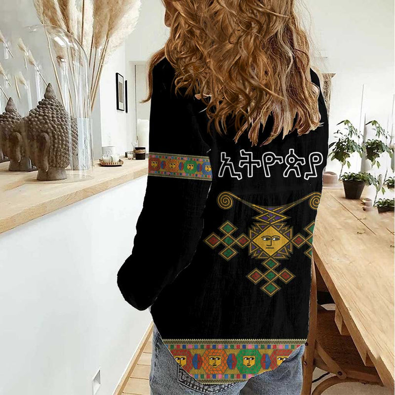 Ethiopia Saba Kemis Habesha Style Black Color Women Casual Shirt