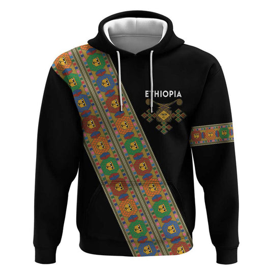 Ethiopia Saba Kemis Sash Style Black Color Hoodie