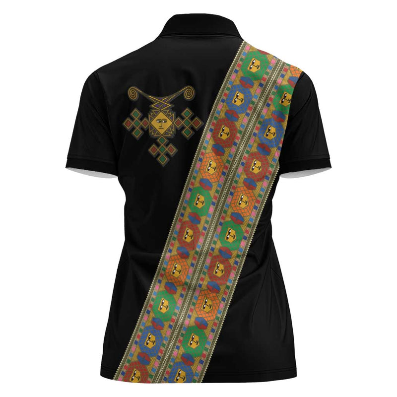 Ethiopia Saba Kemis Sash Style Black Color Women Polo Shirt
