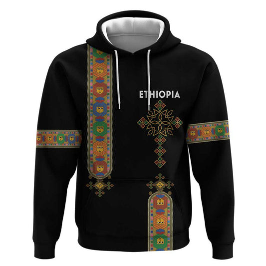 Ethiopia Saba Kemis Ethiopian Cross Lion Of Judah Black Color Hoodie
