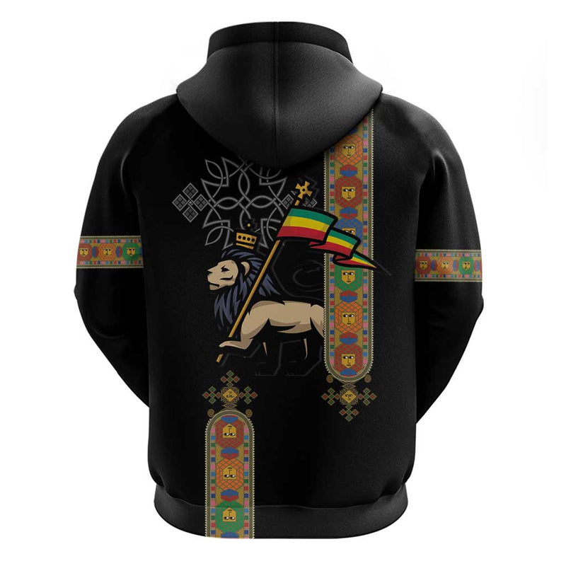 Ethiopia Saba Kemis Ethiopian Cross Lion Of Judah Black Color Hoodie
