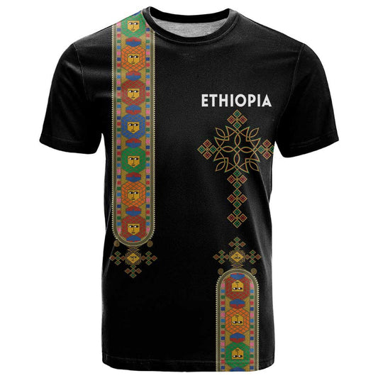 Ethiopia Saba Kemis Ethiopian Cross Lion Of Judah Black Color T Shirt