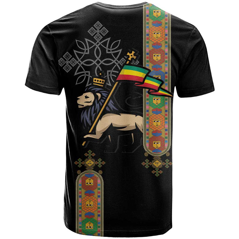 Ethiopia Saba Kemis Ethiopian Cross Lion Of Judah Black Color T Shirt