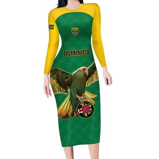 Custom Dominica Football Sisserou Parrot Green Color Long Sleeve Bodycon Dress