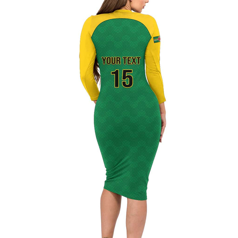 Custom Dominica Football Sisserou Parrot Green Color Long Sleeve Bodycon Dress