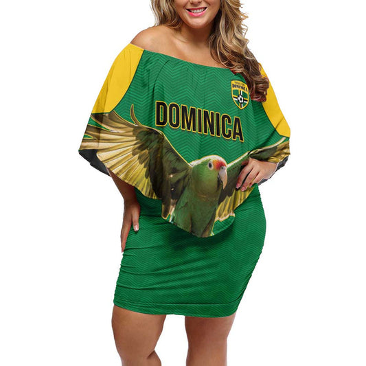Custom Dominica Football Sisserou Parrot Green Color Off Shoulder Short Dress