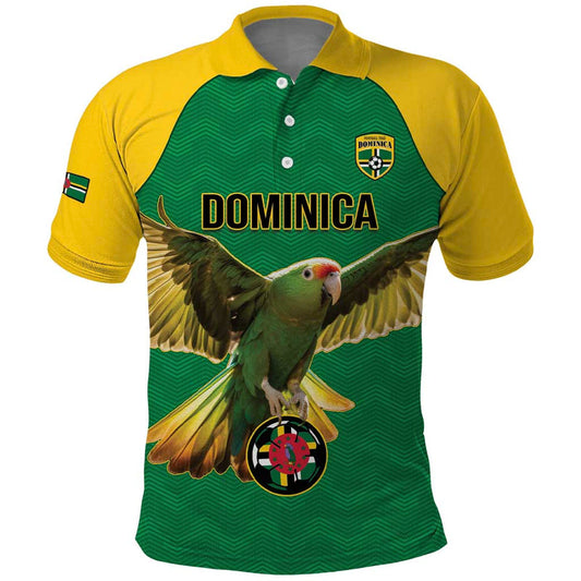 Custom Dominica Football Sisserou Parrot Green Color Polo Shirt