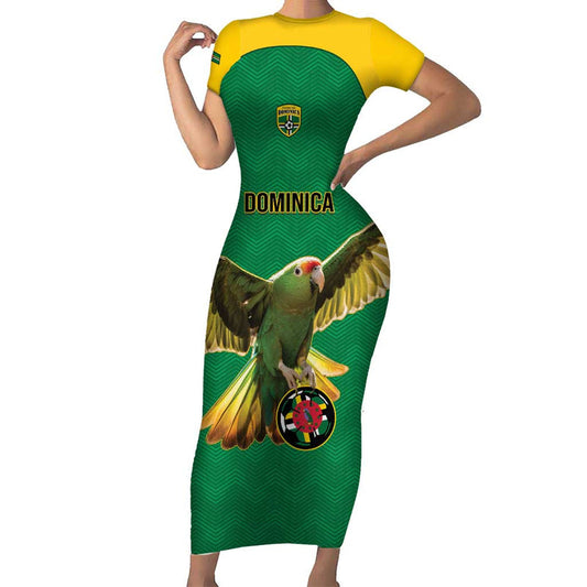 Custom Dominica Football Sisserou Parrot Green Color Short Sleeve Bodycon Dress