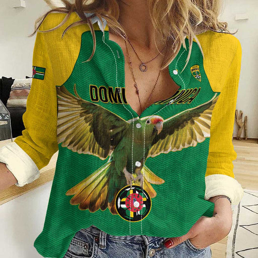 Custom Dominica Football Sisserou Parrot Green Color Women Casual Shirt