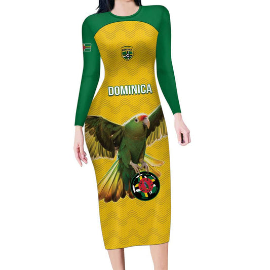 Custom Dominica Football Sisserou Parrot Yellow Color Long Sleeve Bodycon Dress