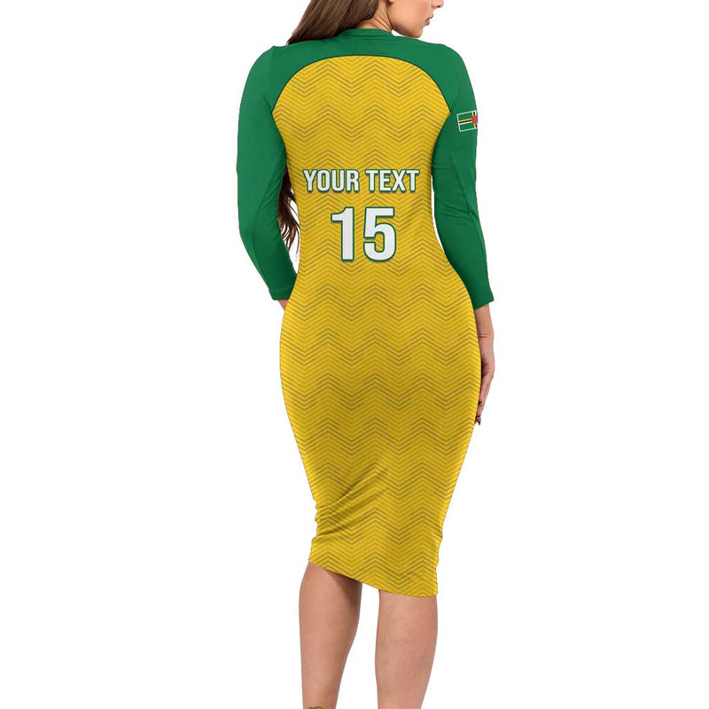 Custom Dominica Football Sisserou Parrot Yellow Color Long Sleeve Bodycon Dress