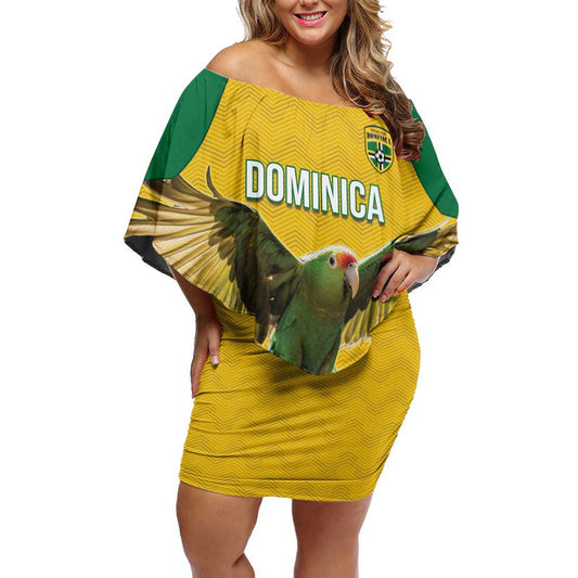 Custom Dominica Football Sisserou Parrot Yellow Color Off Shoulder Short Dress
