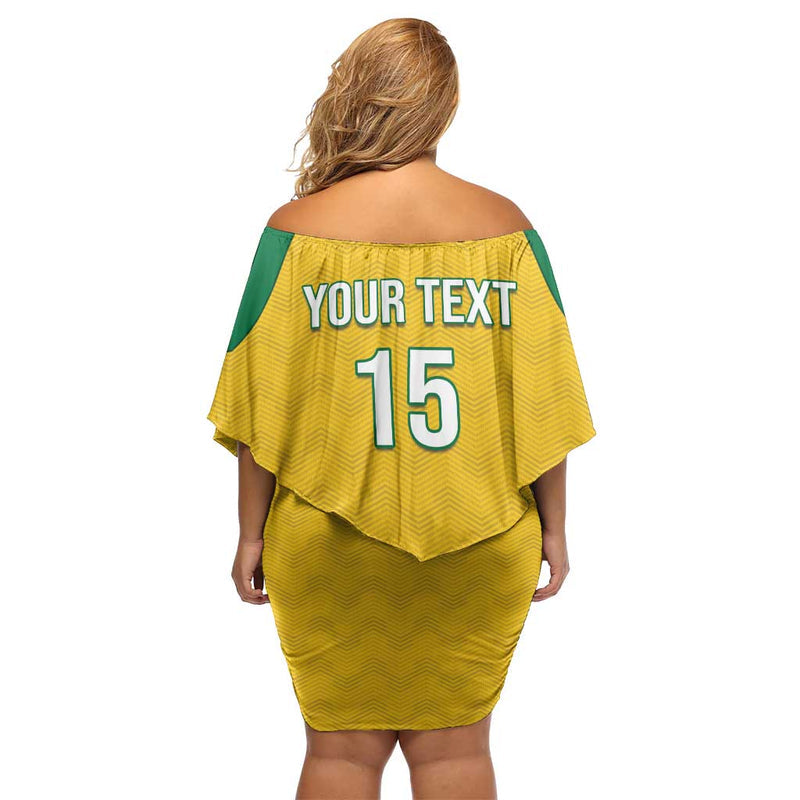 Custom Dominica Football Sisserou Parrot Yellow Color Off Shoulder Short Dress