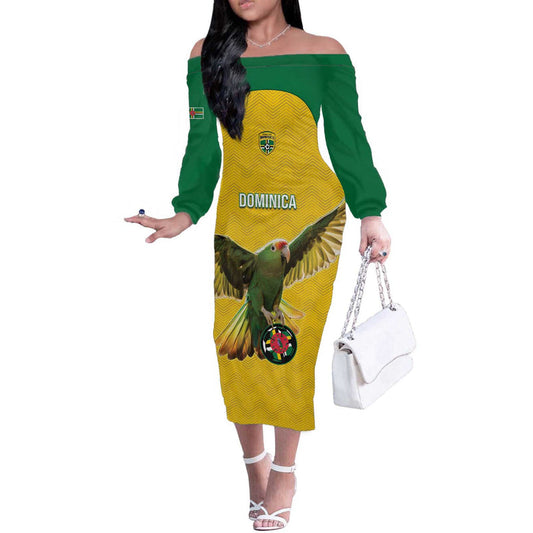 Custom Dominica Football Sisserou Parrot Yellow Color Off The Shoulder Long Sleeve Dress