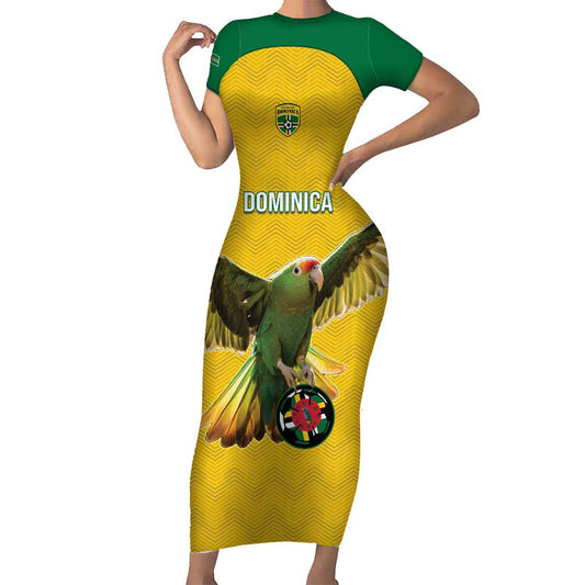 Custom Dominica Football Sisserou Parrot Yellow Color Short Sleeve Bodycon Dress