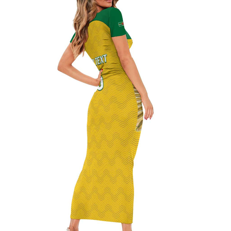 Custom Dominica Football Sisserou Parrot Yellow Color Short Sleeve Bodycon Dress