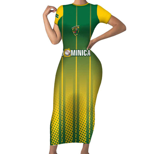Custom Dominica Cricket Sporty Style Short Sleeve Bodycon Dress