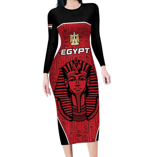 Custom Egypt Football Go Pharaohs Long Sleeve Bodycon Dress