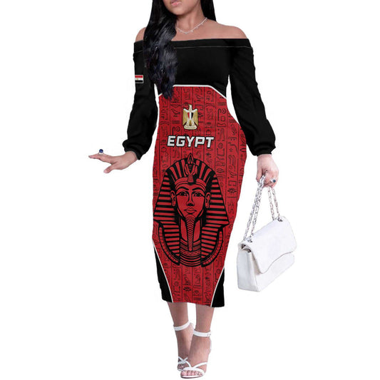 Custom Egypt Football Go Pharaohs Off The Shoulder Long Sleeve Dress