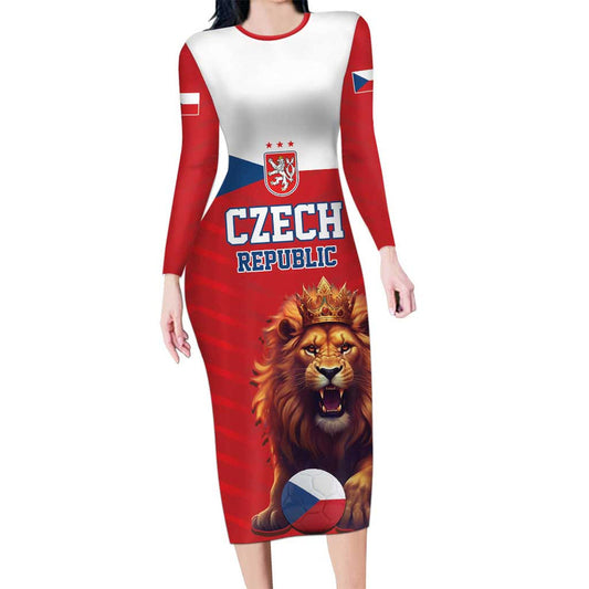 Custom Czech Republic Football Go Champions Sporty Style With Lion Mascot Long Sleeve Bodycon Dress