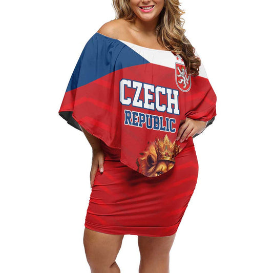 Custom Czech Republic Football Go Champions Sporty Style With Lion Mascot Off Shoulder Short Dress