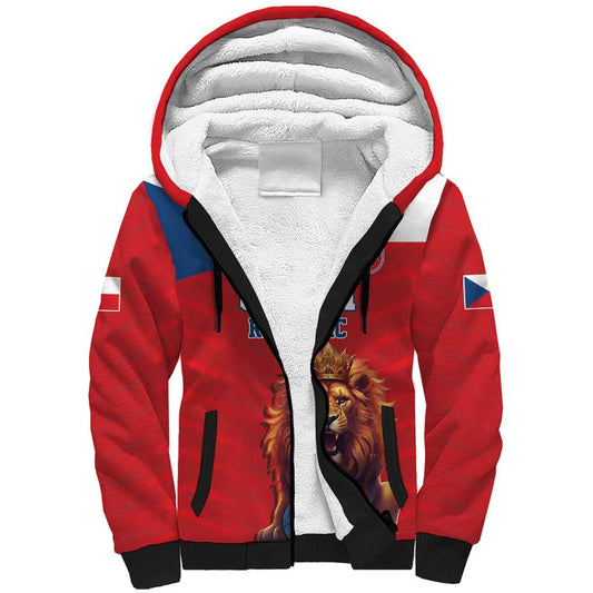 Custom Czech Republic Football Go Champions Sporty Style with Lion Mascot Sherpa Hoodie
