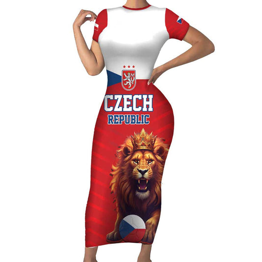 Custom Czech Republic Football Go Champions Sporty Style With Lion Mascot Short Sleeve Bodycon Dress