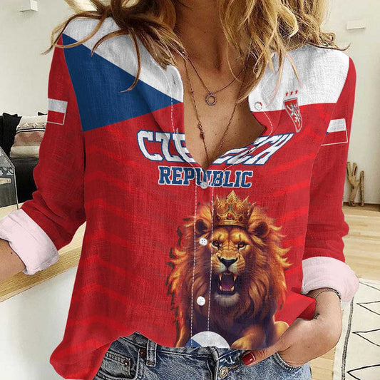 Custom Czech Republic Football Go Champions Sporty Style with Lion Mascot Women Casual Shirt