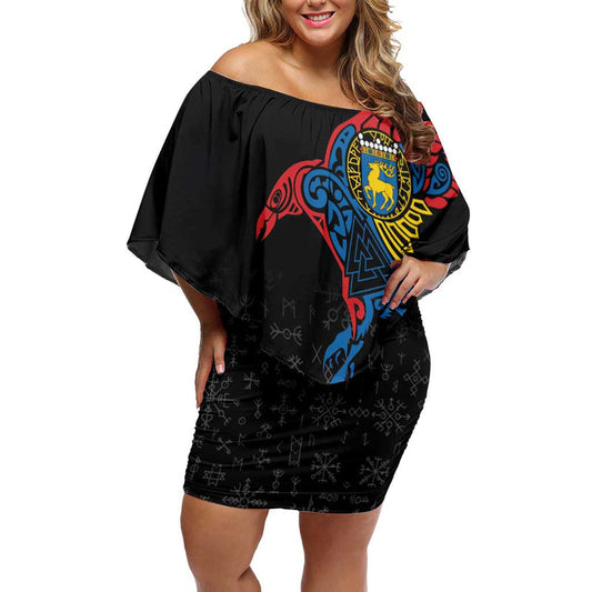 Aland Vikings Culture Norse Mythology Raven Tattoo Off Shoulder Short Dress
