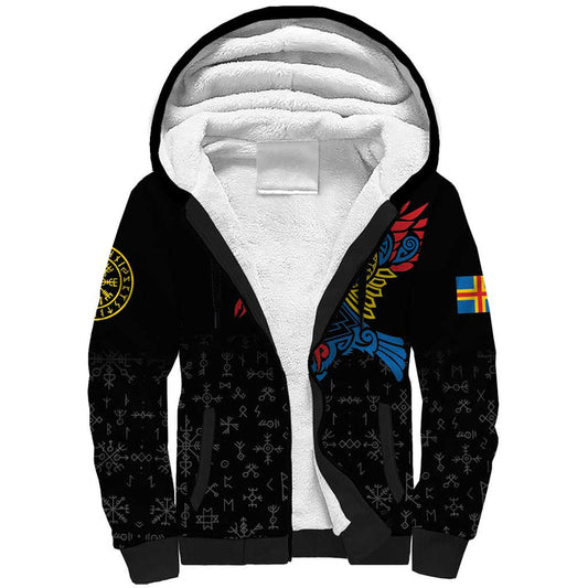 Aland Vikings Culture Norse Mythology Raven Tattoo Sherpa Hoodie