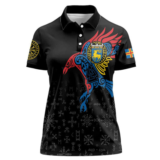Aland Vikings Culture Norse Mythology Raven Tattoo Women Polo Shirt