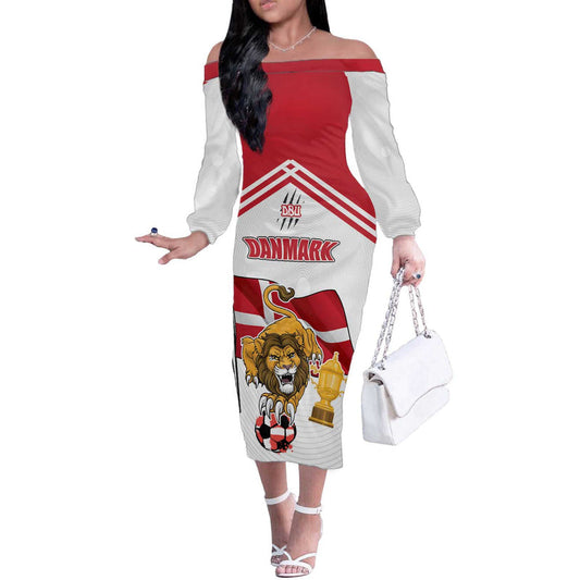 Custom Danmark Football Go Champions Denmark Sporty Style Off The Shoulder Long Sleeve Dress