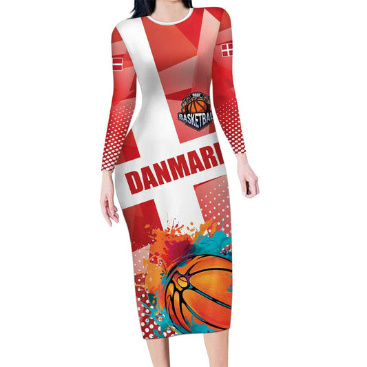 Custom Danmark Basketball Go Champions Sporty Style Long Sleeve Bodycon Dress