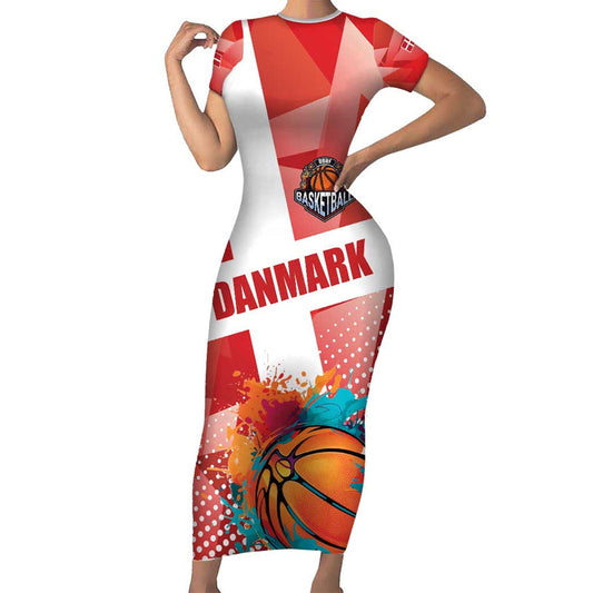 Custom Danmark Basketball Go Champions Sporty Style Short Sleeve Bodycon Dress