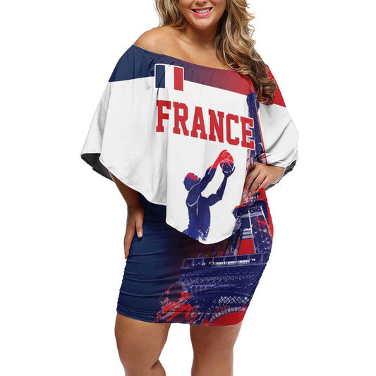 Custom France Basketball Eiffel Tower Sporty Style Off Shoulder Short Dress