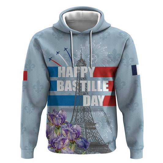 Fance Le 14 Juillet Eiffel Tower with Iris Flower Hoodie
