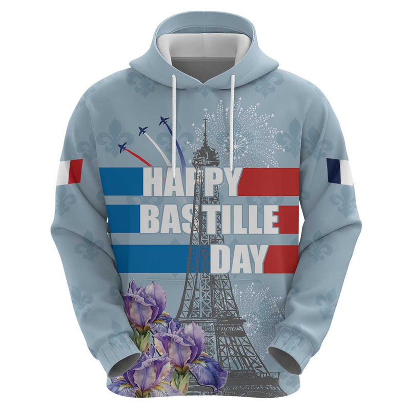 Fance Le 14 Juillet Eiffel Tower with Iris Flower Hoodie