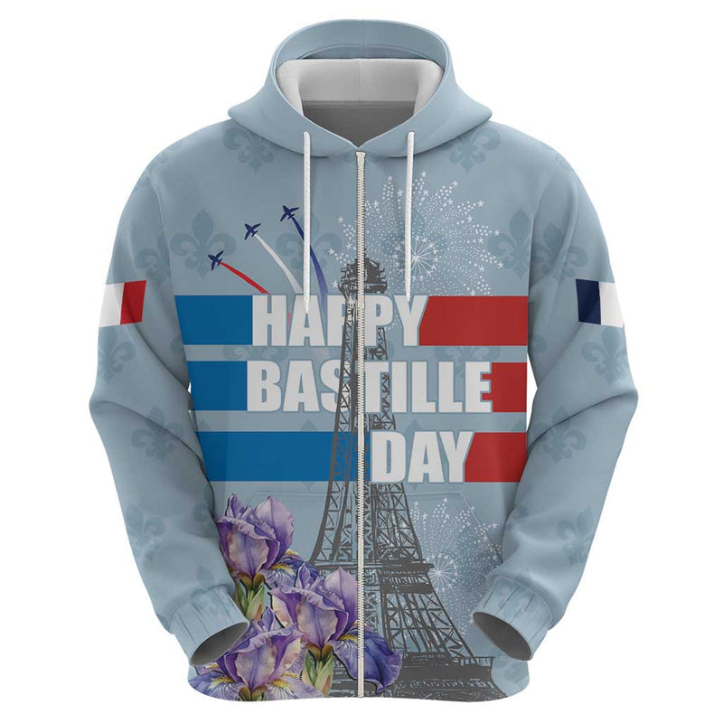 Fance Le 14 Juillet Eiffel Tower with Iris Flower Hoodie
