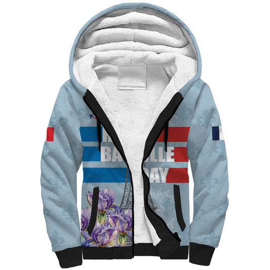 Fance Le 14 Juillet Eiffel Tower with Iris Flower Sherpa Hoodie