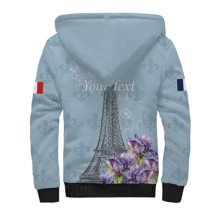 Fance Le 14 Juillet Eiffel Tower with Iris Flower Sherpa Hoodie