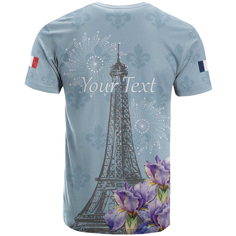 Fance Le 14 Juillet Eiffel Tower with Iris Flower T Shirt