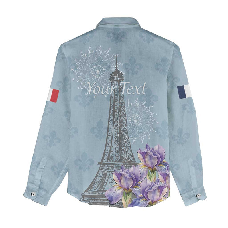 Fance Le 14 Juillet Eiffel Tower with Iris Flower Women Casual Shirt